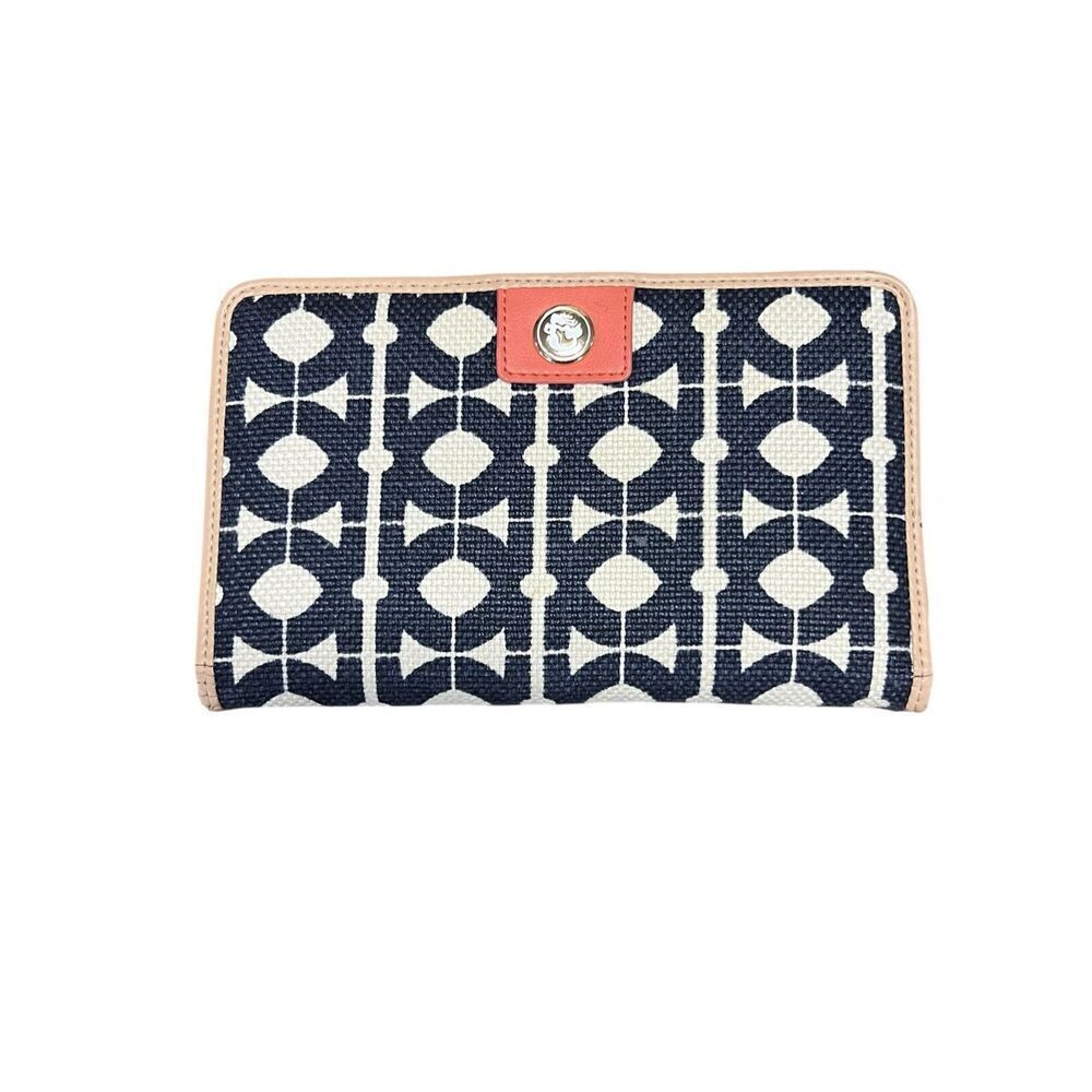 Spartina Wallet Cream Navy Blue Linen Leather Clutch Daufuskie Island 8"x 5"